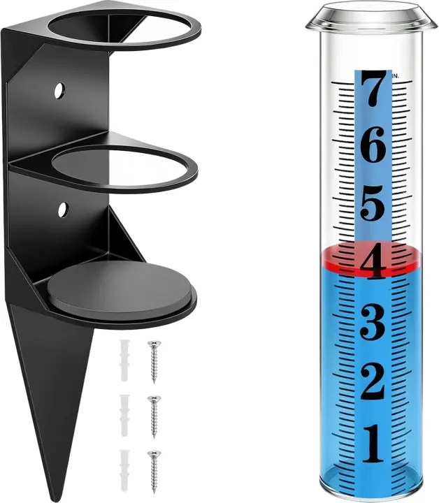 Outdoor Rain Gauge 7" with Metal Rack Holder and Red Float