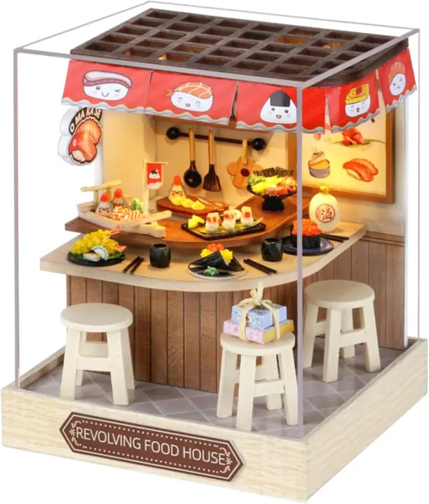 OZJAY Miniature Dollhouse Kit with LED Lighting and Dust Cover