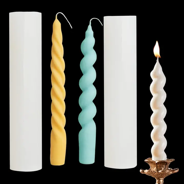Pair of Long Twisted Silicone Candle Molds — 3D Spiral Pillar Molds