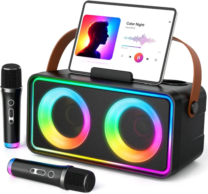 Portable Karaoke Machine with Bluetooth and Two Rechargeable Mics