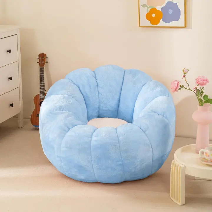 Pumpkin Bean Bag Sofa Chair — Sky Blue Foam-Filled Lounger