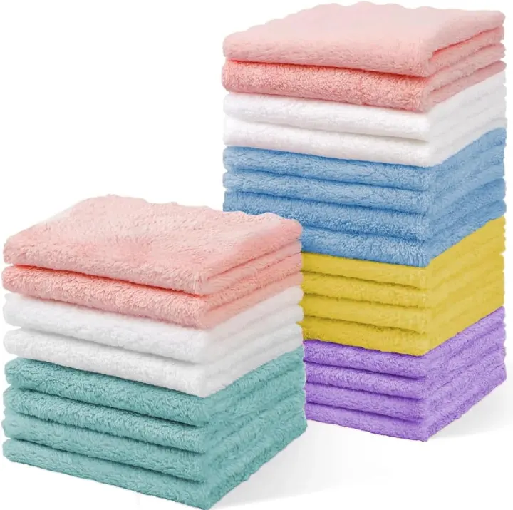 Puomue 24-Pack Baby Washcloths — Microfiber Coral Fleece, 7 x 9 in