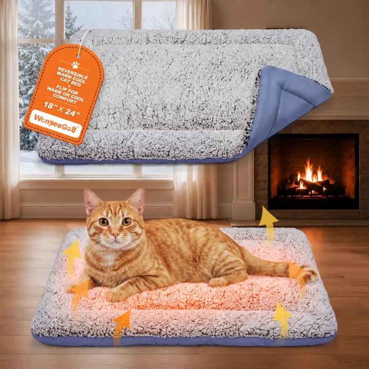 Reversible Self‑Warming Cat Bed with Cooling Side — 18x24 In