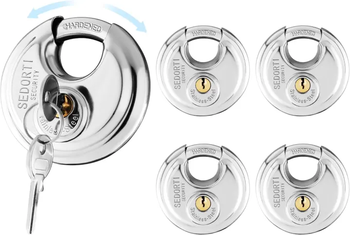 SEDORTI Disc-Style Padlocks — 5-Pack Keyed Alike, Stainless Steel