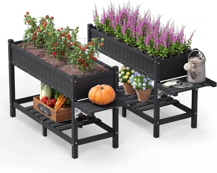 Set of 2 Raised Garden Beds — Elevated Planter Boxes (Black)