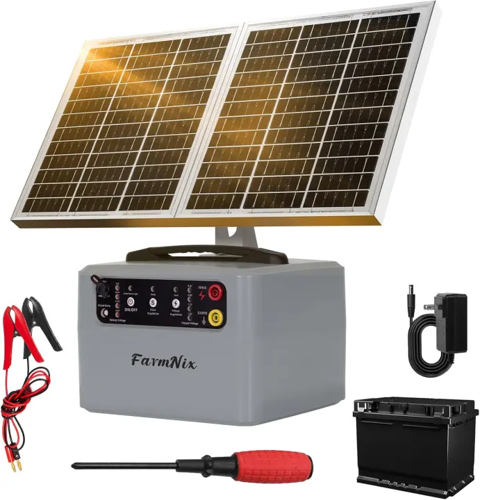 Solar Electric Fence Charger Kit — 30-Mile, 6–12kV Adjustable Controller