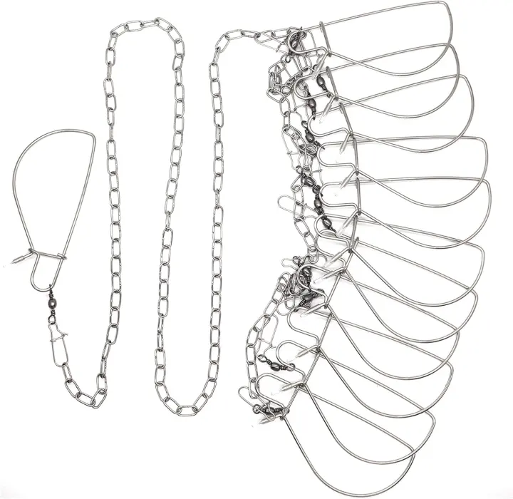 Stainless-Steel Fishing Chain Stringer with 12 Locking Snaps