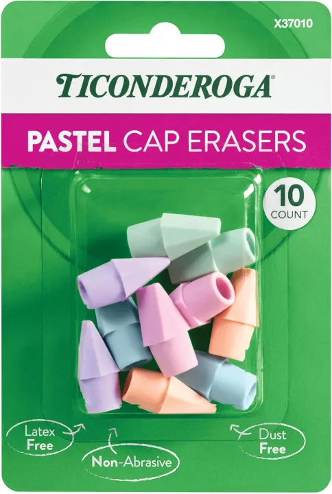 Ticonderoga Pastel Pencil-Top Erasers — 10-Count Pack