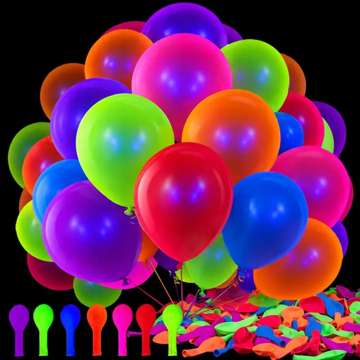 UV-Reactive Neon Latex Balloons — 100 Pack, 12-Inch Party Balloons