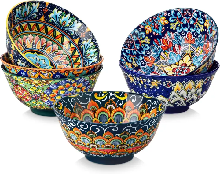vancasso SIMI 24 oz Bohemian Ceramic Cereal Bowl Set (6)