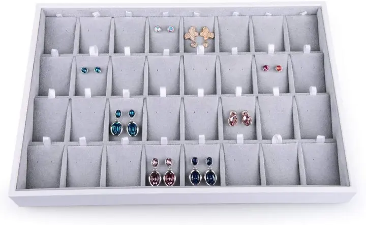 Velvet Stackable 32-Grid Earring Tray Organizer