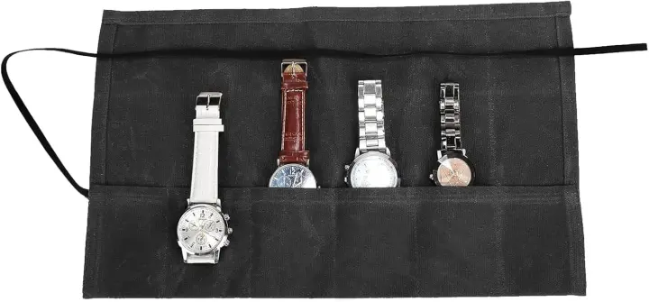 Waxed Canvas 6-Slot Roll Watch Organizer — Travel Watch Case