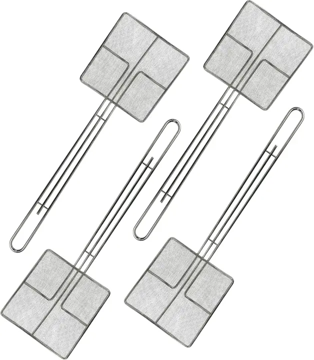 Wire Mesh Fryer Skimmers — 4-Pack Long-Handled Deep Fryer Strainers