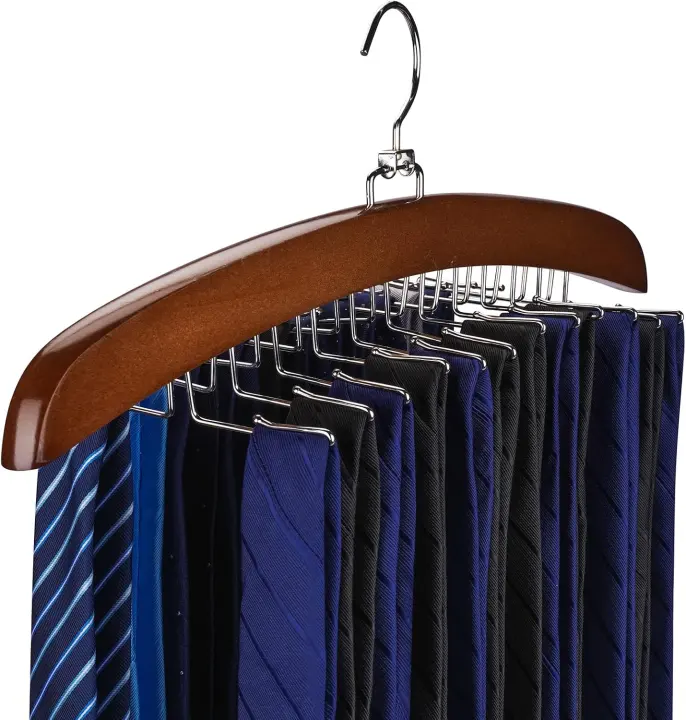 Wooden Tie Rack — 2-Pack 24-Hook 360° Rotating Closet Organizer