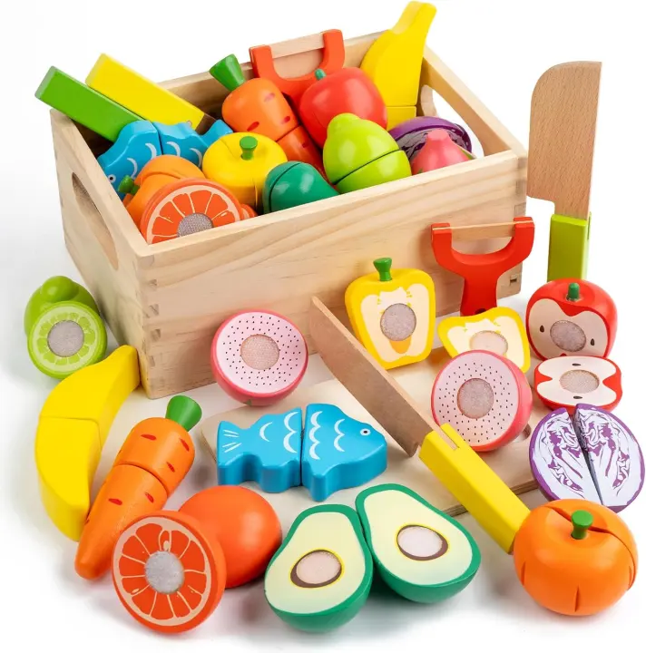 Wooden Velcro Cutting Play Food Set for Kids' Kitchen