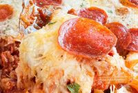 Loaded Pepperoni and Sausage Pizza Pasta Bake