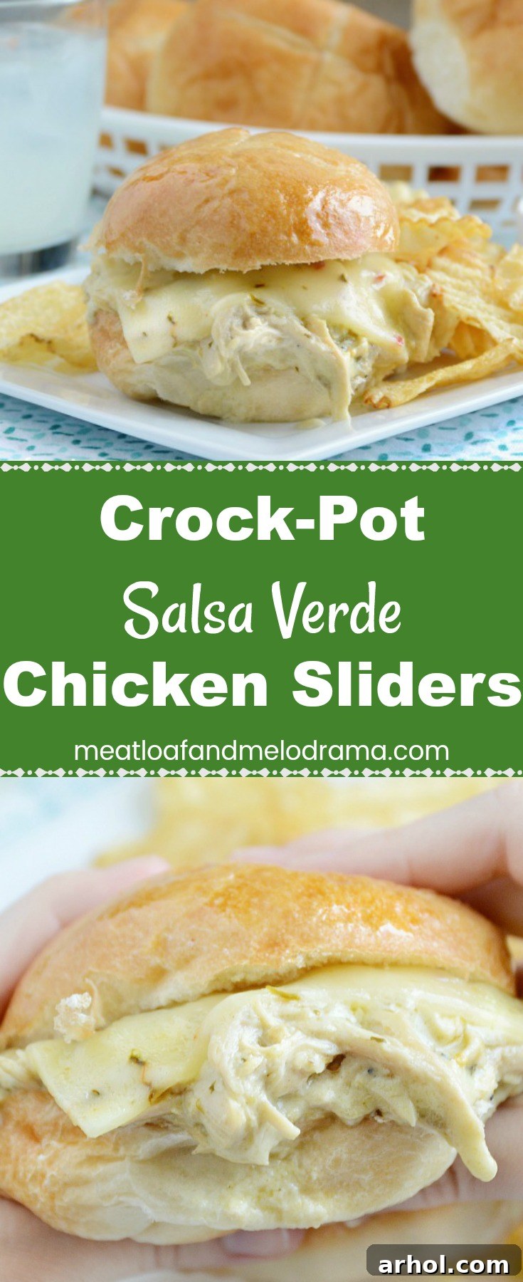 Crock-Pot Salsa Verde Chicken Sliders on a platter