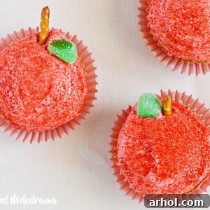 back to school apple cupcakes with red sugar frosting