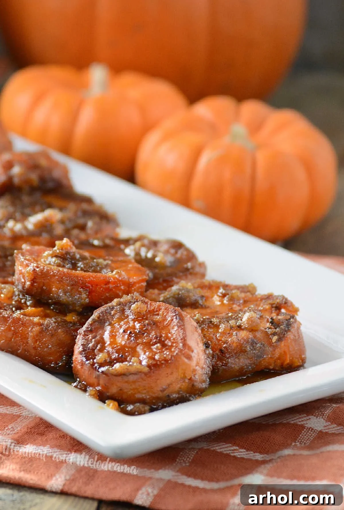 Classic Stove Top Candied Yams on a Festive Thanksgiving Table Setting