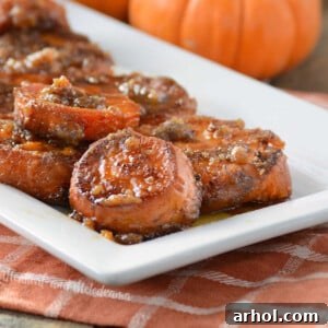 Stove Top Candied Yams with brown sugar glaze on a platter