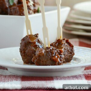 homemade cocktail party meatballs on a white plate