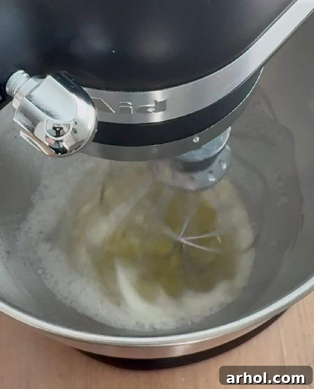 foamy egg whites in mixer.