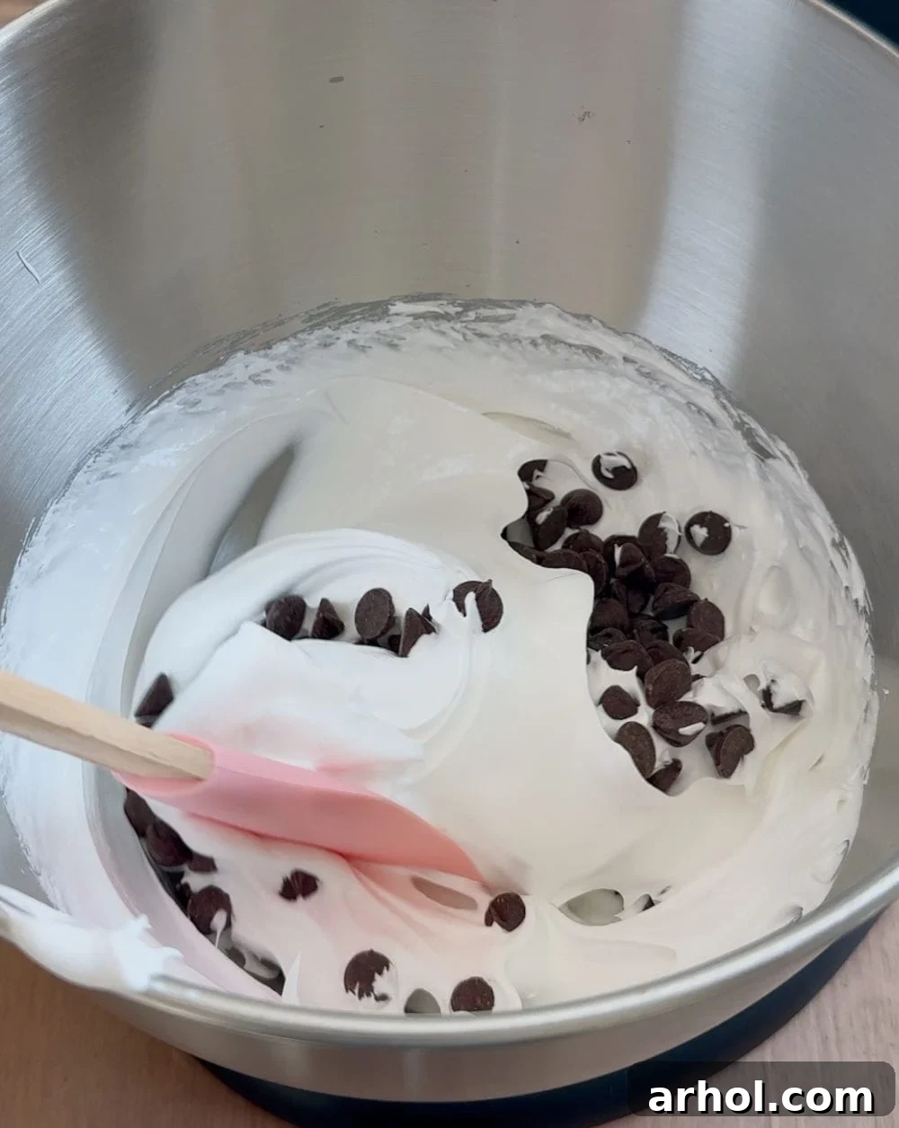 fold chocolate chips with spatula.