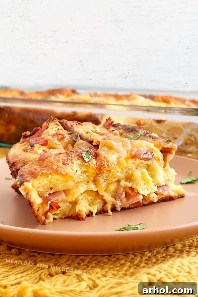 slice of ham and cheese strata
