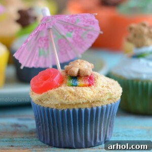 summer beach party cupcakes with teddy grahams umbrellas candy