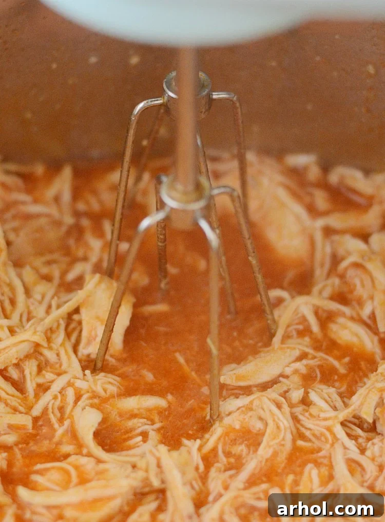 shred instant pot buffalo chicken recipe with hand mixer