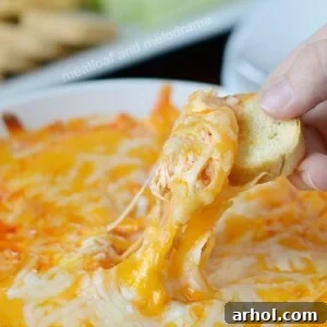 cheesy instant pot buffalo chicken dip on bread rounds