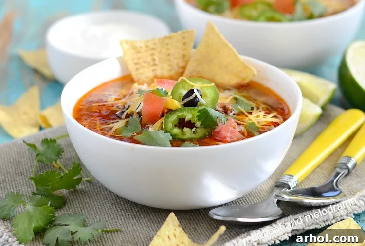 Effortless Instant Pot Taco Soup 2 instant pot taco soup in white bowl