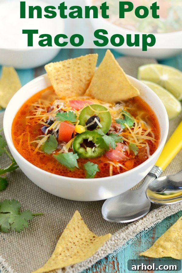 Effortless Instant Pot Taco Soup 7 Instant Pot Taco Soup made with ground beef, black beans and a few other ingredients in the pressure cooker