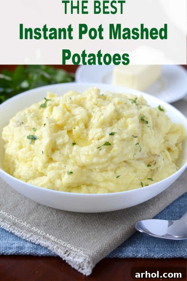 Instant Pot Mashed Potatoes recipe card image for Pinterest
