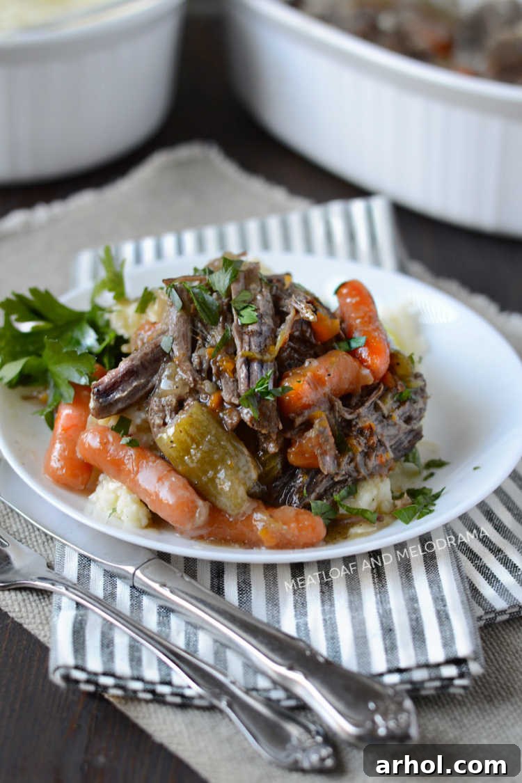 Tender Instant Pot Pot Roast 6 instant pot beef chuck roast with carrots over mashed potatoes