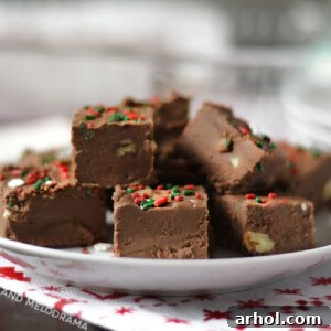 classic fantasy fudge recipe on white candy cane plates