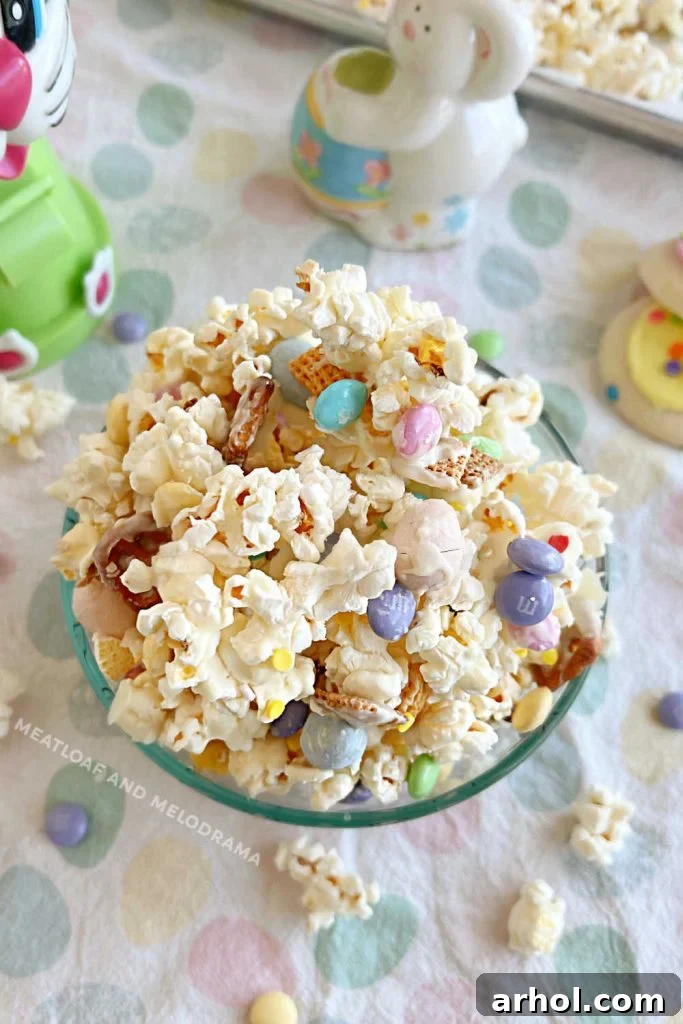 easter bunny chow popcorn snack mix on the table