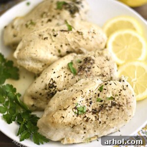 cooked instant pot chicken breasts on serving platter