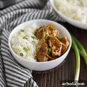 Instant Pot Teriyaki Chicken and rice served in a bowl, ready for a delicious meal.