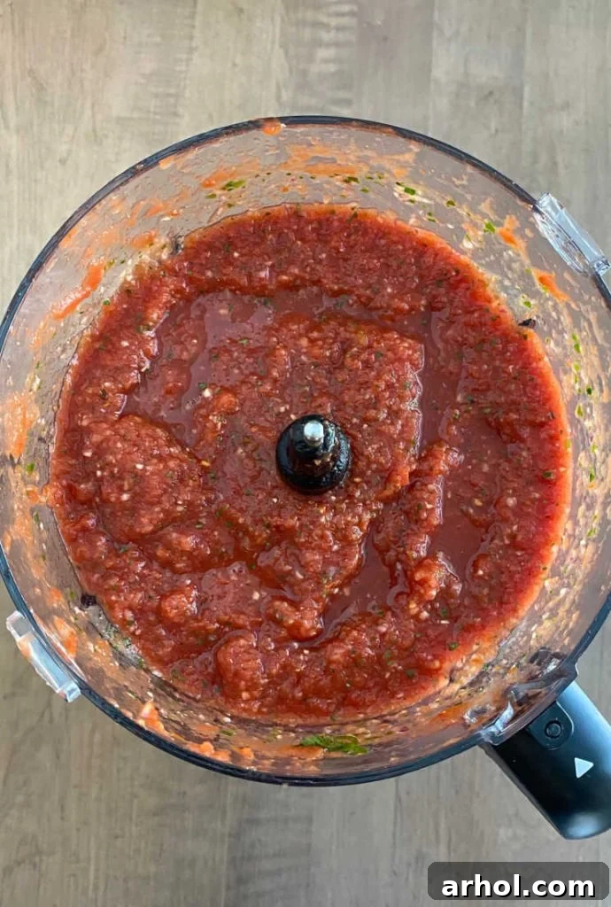 pureed salsa in blender