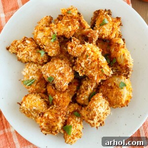 plate of air fryer buffalo chicken nuggets with panko bread crumbs