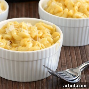 creamy instant pot mac and cheese in white ramekins