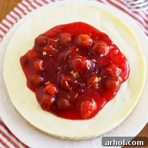 easy instant pot cheesecake with cherry pie filling on top