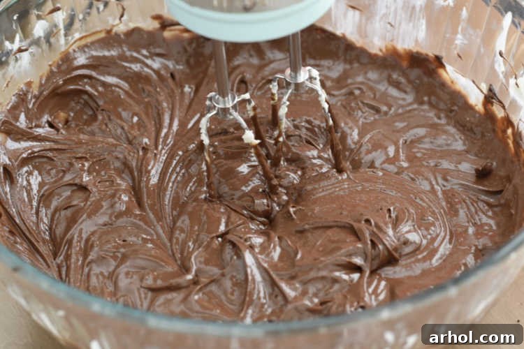 mix chocolate cheesecake batter with electric mixer