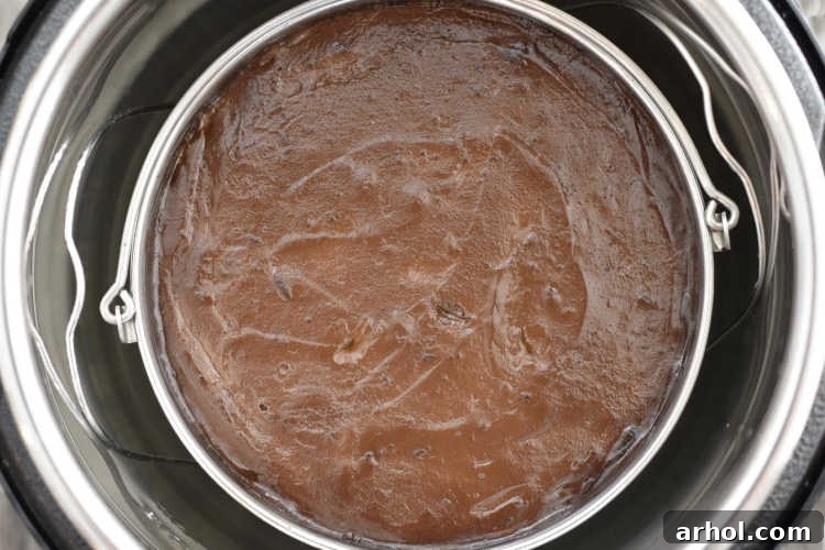 baked chocolate cheesecake inside the Instant Pot