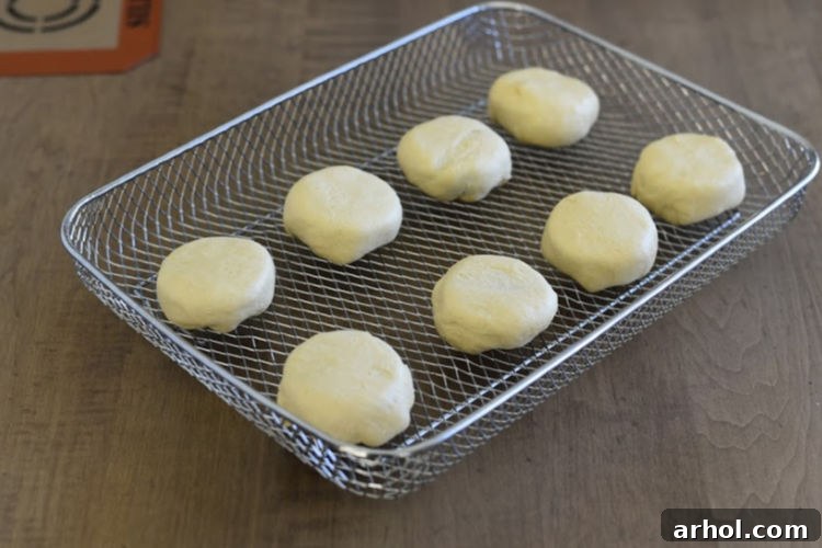 A perfectly arranged single layer of Oreo cookies, each meticulously wrapped in crescent roll dough, resting inside an air fryer basket, ready for cooking.