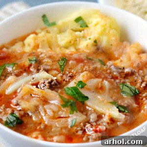 close up of instant pot cabbage roll soup