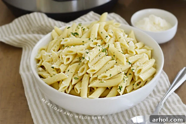 A beautifully presented bowl of penne pasta topped with grated Parmesan cheese, ready to be enjoyed.