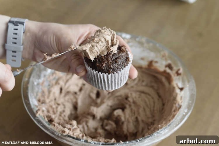 frost chocolate cupcake with chocolate frosting