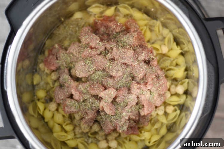 pasta, chickpeas and diced tomatoes in the instant pot